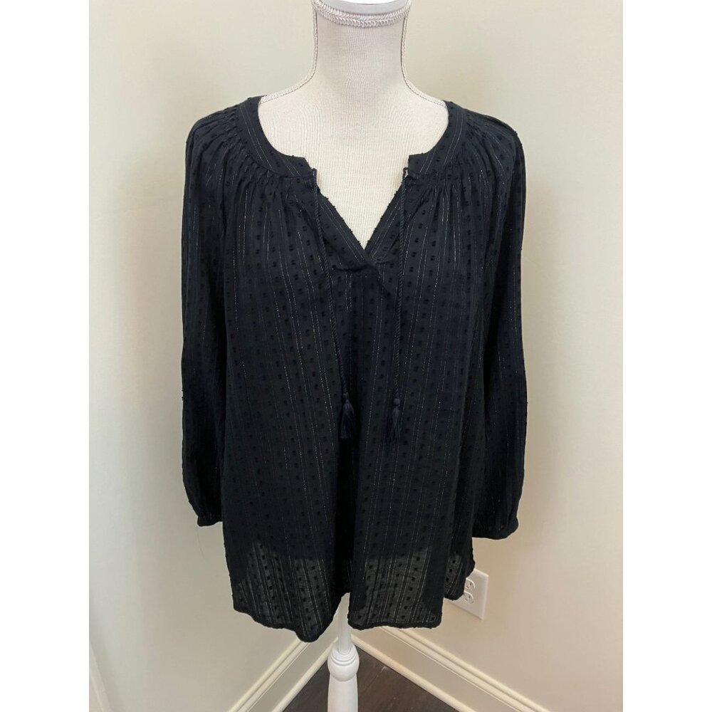 Old Navy Black Vertical Stripes Semi Sheer Top Size Large